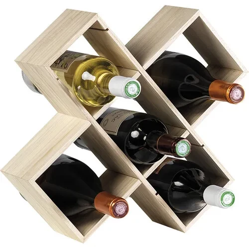 drewniany stojak na wino rozłożony wypełniony butelkami