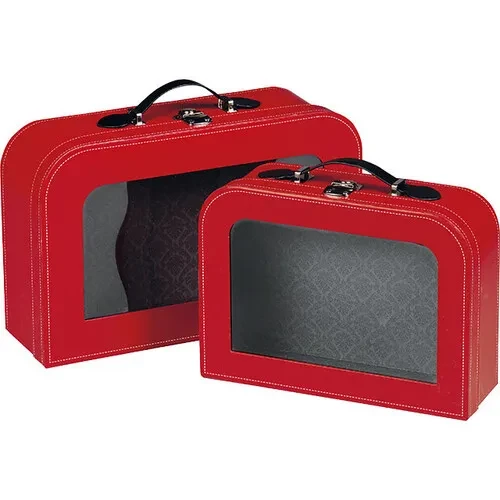 czerwony kuferek z okienkiem 33x21x11cm ND106M