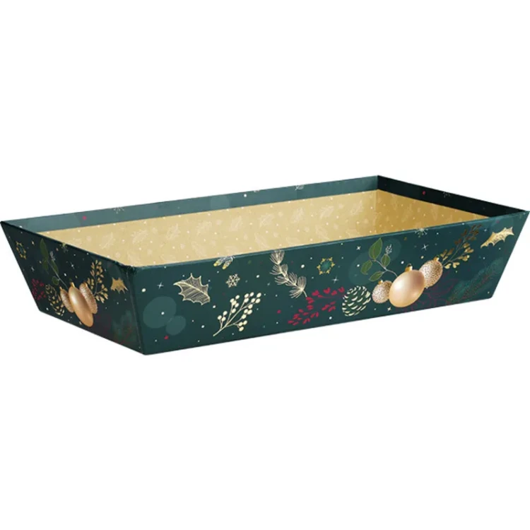 tacka kartonowa zielona na zestaw świąteczny 33x20x7cm BF494M