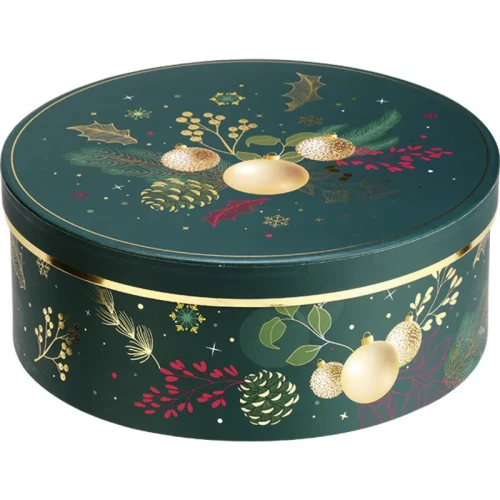 zielone okrągłe pudełko świąteczne 25x25x10cm BF491P