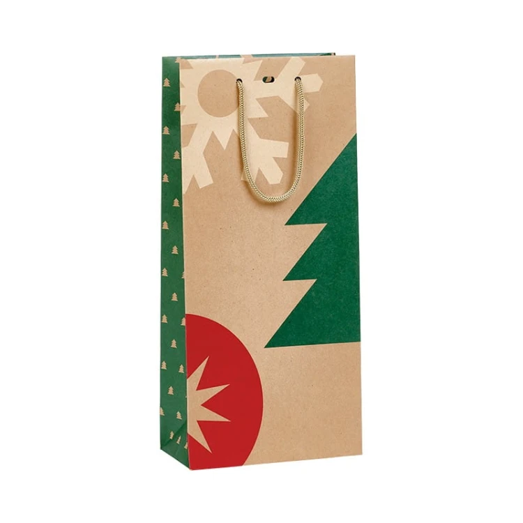 Torebka bożonarodzeniowa na alkohol, świąteczna torba papierowa kraft na dwa wina 18x9x39 cm