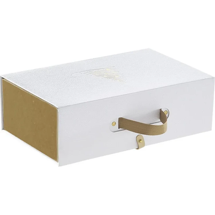 Świąteczne pudełko z zamknięciem magnetycznym, białe eleganckie opakowanie 33.5x20x10.5 cm