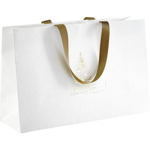 Elegancka świąteczna torba prezentowa duża biała z uchwytami Złoty Blask o wymiarach 35.5x11 cm