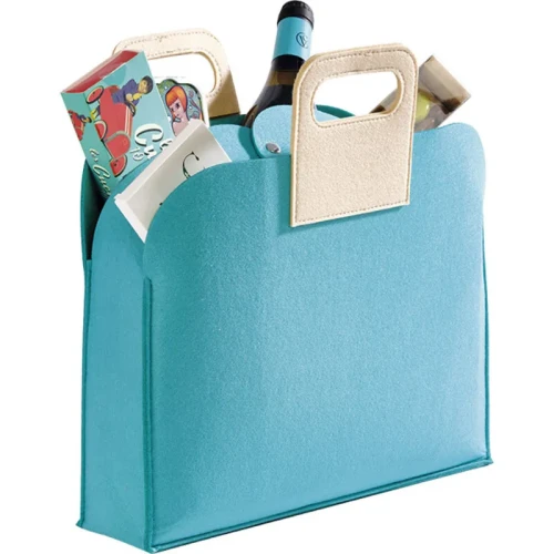 Niebieska reklamowa torba filcowa o wymiarach 36x10x37 cm