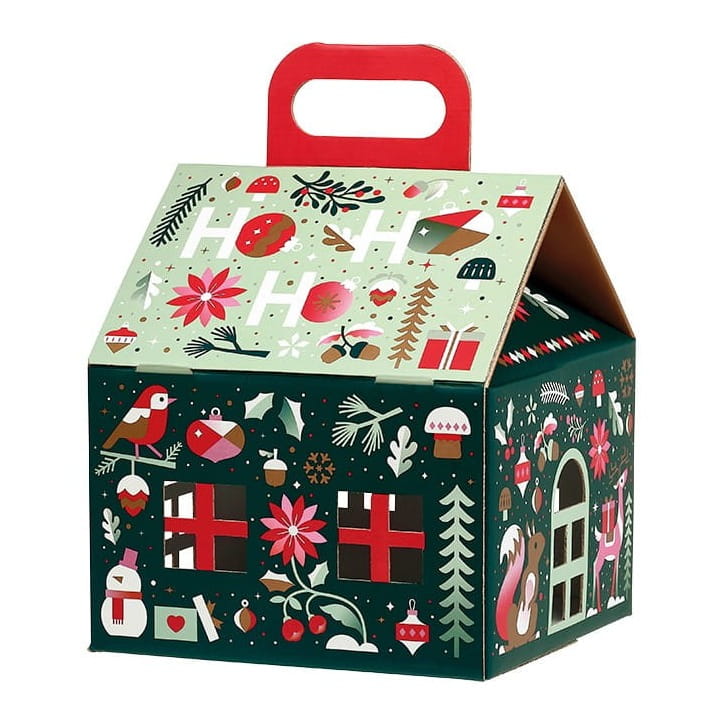Opakowanie bożonarodzeniowe domek, zielone świąteczne pudełko prezentowe na zestawy upominkowe 22.5x22.5x25 cm