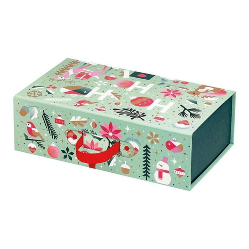 Świąteczne pudełko z zamknięciem magnetycznym, zielone eleganckie opakowanie na prezenty 33.5x20x10 cm
