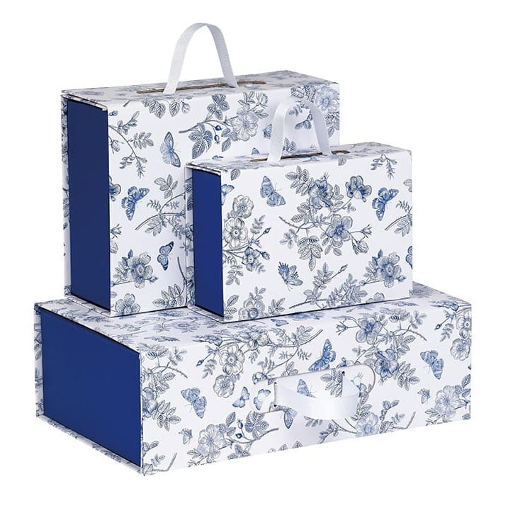 Eleganckie pudełko z zamknięciem magnetycznym, biało-niebieskie opakowanie prezentowe 33.5x20x10 cm