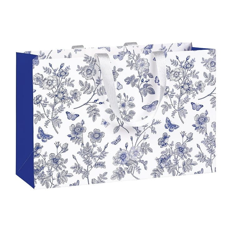 Torebka prezentowa z motywem roślinnym, ozdobna torba papierowa we wzory florystyczne 35.5x11 cm