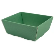 Zielona tacka z tektury prążkowanej, wymiary 27 na 20 na 10 cm