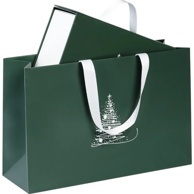 Zielona torebka papierowa prezenty na gwiazdkę 35.5x11.5x23cm