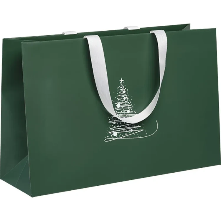 Zielona torebka papierowa prezenty na gwiazdkę 35.5x11.5x23cm